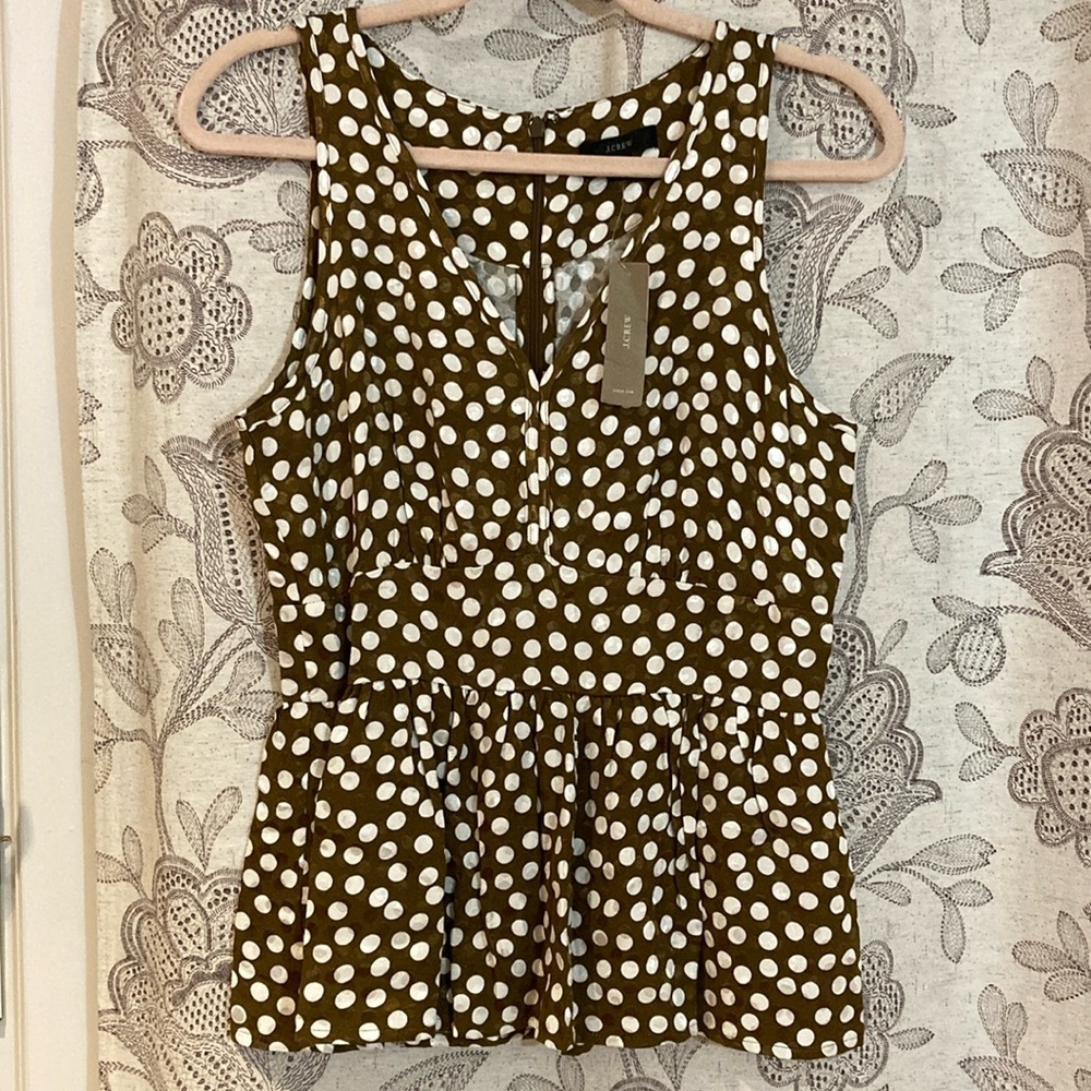 J. Crew Size: 4 Brown/White Polkadot Peplum Sleeveless Blouse